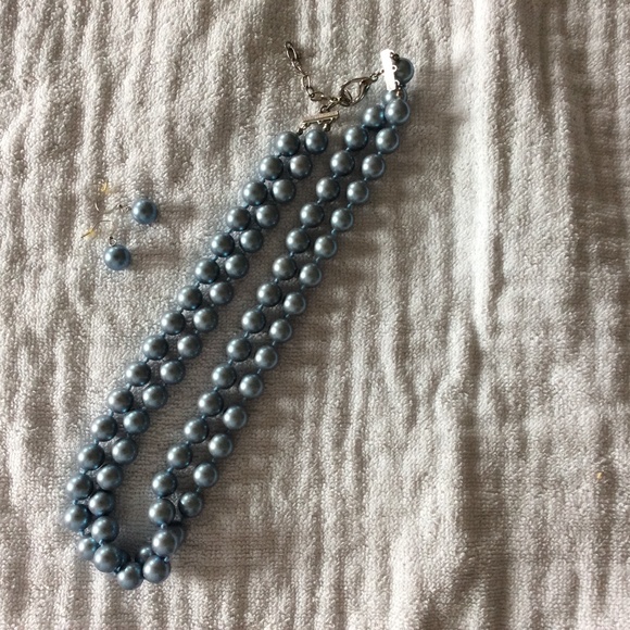 STRAND OF 2 BLUE PEARLS WITH MATCHING EARRINGS - Picture 7 of 7